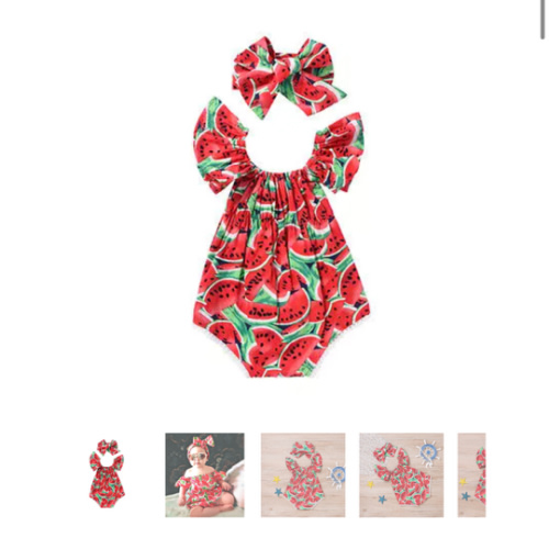 WATERMELON Red Romper with Headband - Hazel & Bo