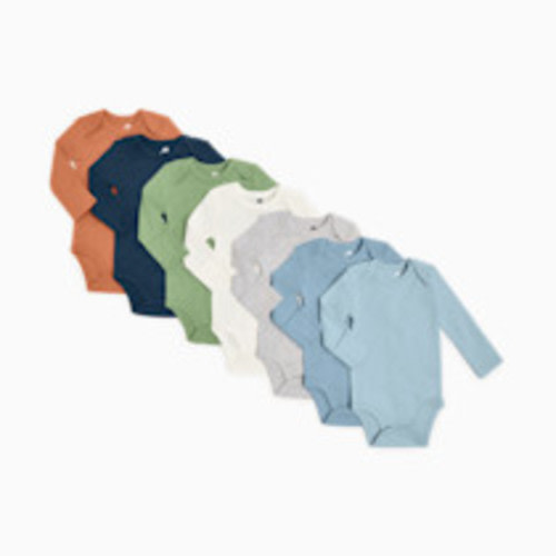 Small Story Organic Cotton Solid Long Sleeve Bodysuit (7 Pack) - Ocean Mix, 3-6 M