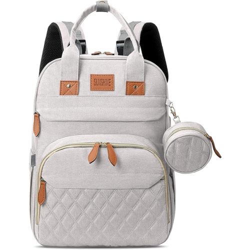 Diaper Bag Backpack, Large Diaper Bag with Changing Station, New Mom Gifts, Lightweight Waterproof Unisex Diaper Bag with Insulated Pockets and USB Charging Port, Beige