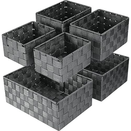 Woven Storage Baskets, Storage Bins, Cube Basket Container Baskets Storage Boxes Organizers for Clothes /Shelves/ Closet, Set of 6 (Grey)