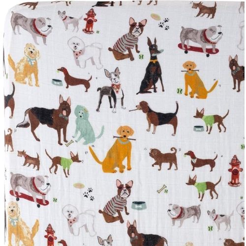 Little Unicorn Premium Crib Sheet | Breathable & Super-Soft Muslin Fabric (Woof)