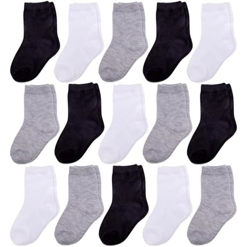 Duufin 15 Pairs Baby Toddler Socks Mid Cut Unisex Half Cushion Cotton Crew Socks for Toddler Baby Boys Girls
