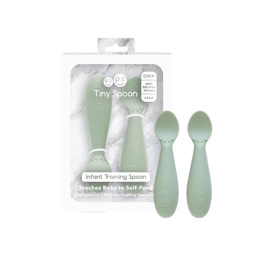 ezpz Tiny Spoon (2 Pack in Sage) - 6 Months+ - Baby Led Weaning Essentials