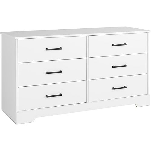 Prepac Rustic Ridge Farmhouse 6-Drawer Double Dresser, White Dresser for Bedroom, Chest of Drawers with 6 Storage Drawers, 53.25” wide x 18.25” deep x 28.5” tall, White