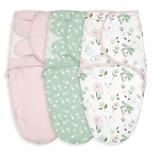 Gllquen Baby Adjustable Easy Swaddle Blanket 100% Organic Cotton Newborn Wrap, 3 Pack for 0-3 Months Infants, Find Spring
