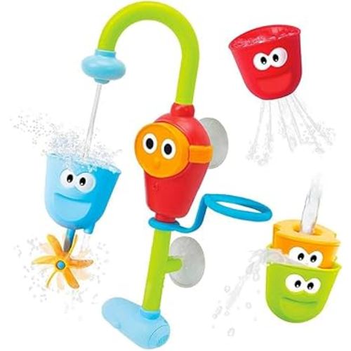 Yookidoo Jouet de bain pour enfant – Bec Flow N Fill – Trois tasses de jeu empilables et bec de pulvérisation d'eau pour s'amuser au moment du bain des enfants