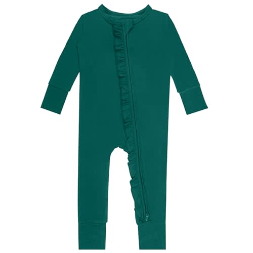 GUISBY Rayon Baby Long Sleeve Footless Rompers, 2 Way Zipper with Ruffle Sleepers 0-24 Months