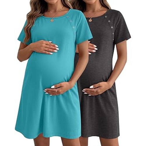 Huukeay 2 Pack Labor and Delivery Hospital Gown Women Nursing Birthing Maternity Dress 3 In1 Breastfeeding Buttons Pjs Robe