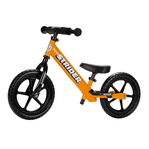 Strider 12” Sport Bike - No Pedal Balance Bicycle for Kids 1 to 4 Years - Includes Safety Pad, Padded Seat, Mini Grips & Flat-Free Tires - Tool-Free Assembly & Adjustments