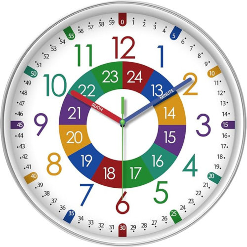 Ebern Designs XFM Telling Time Teaching Clock For Kids Colorful Silent Wall Clock For Classroom Small Wall Clock Battery Operated 10 Inch Analog Clock For Kids Learning | Wayfair