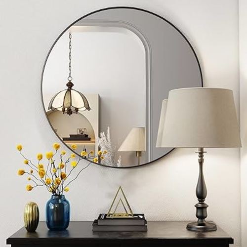 BEAUTYPEAK 20 Inch Round Mirror, Black Metal Frame Circle Mirror, Wall Mirror for Entryway, Bathroom, Vanity, Living Room, Black Circle Mirror