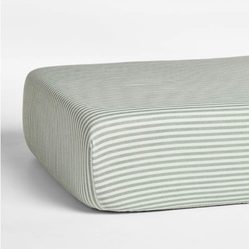 Supersoft Striped Pine Green Organic Cotton Gauze Baby Crib Fitted Sheet