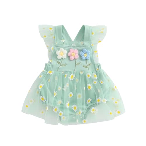 Newborn 3 6 9 12 18Months Baby Girl Romper Floral Daisy Tulle Lace Onesie Backless Bodysuit Infant Girl Summer Clothes