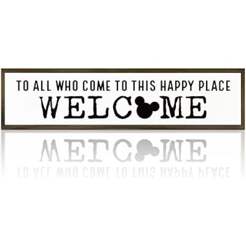 Disney, Disney Addict, Welcome Sign, Wall Table Shelf Decoration, Home Decor for Front Door, Porch Hanging Signs Decor for Indoor Outdoor, Hanging Framed Wood Sign, To All Who Come To This Happy Place 08