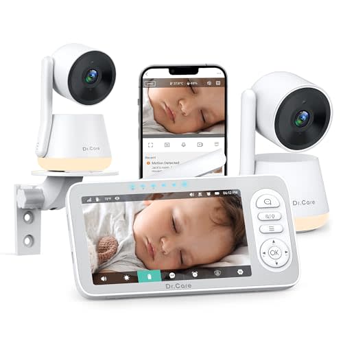Dr.Care LumiView Plus Smart WiFi Baby Monitor with 2 Cameras - 5.5" 1080P Split Screen & 2K Camera, Privacy Mode, Cry & Motion Alerts, 5000mAh Removable Battery, RGB Night Light, HD Night Vision
