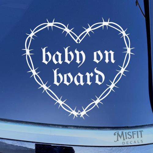 Baby on Board Barbwire Heart Car Decal: Gothic Emo Punk Style