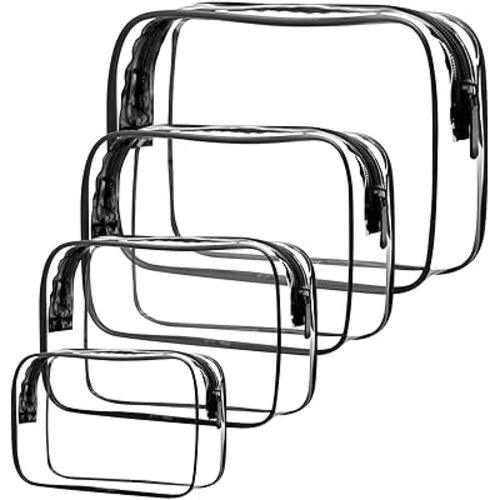 4 Pcs Clear Toiletry Bag TSA Approved, Clear Makeup Bag Waterproof Toiletries Travel Essentials Organizer, Transparent Cosmetic Bag for Women