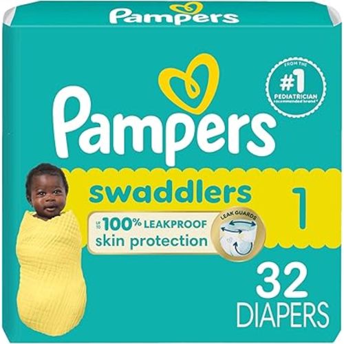 Pampers Pañales para bebés - Swaddlers - Tamaño 1, 32 unidades, pañal desechable ultra absorbente para bebés