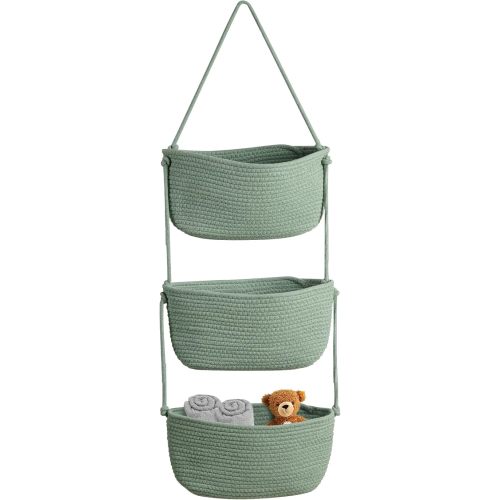 Over The Door Organizer Hanging Basket for Nursery Decor Stuffed Animal Storage Baskets Boho Wall Decor Basket for Bathroom Bedroom Playroom - Green
