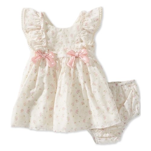 Rare Editions Baby Girls Flutter-Sleeve Bow Detail Clip-Dotted Ditsy Floral Print Fit-And-Flare Dress