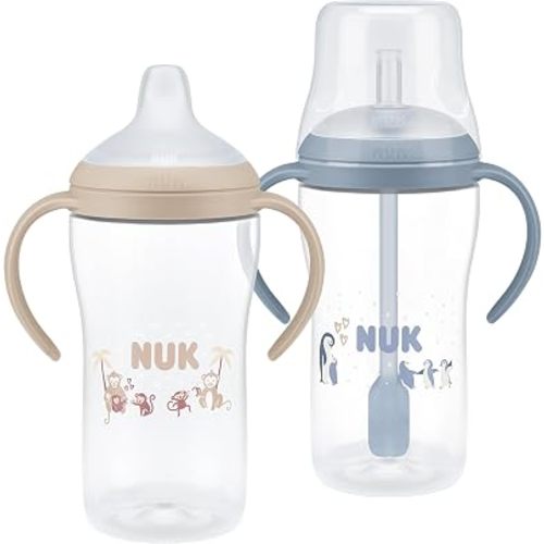 Perfect Match Learner Straw Bottles, 6+ Months, 260 ml, Leak Proof Baby Straw Cup, Anti-Slip Handles, Monkey & Penguin, 2 Count