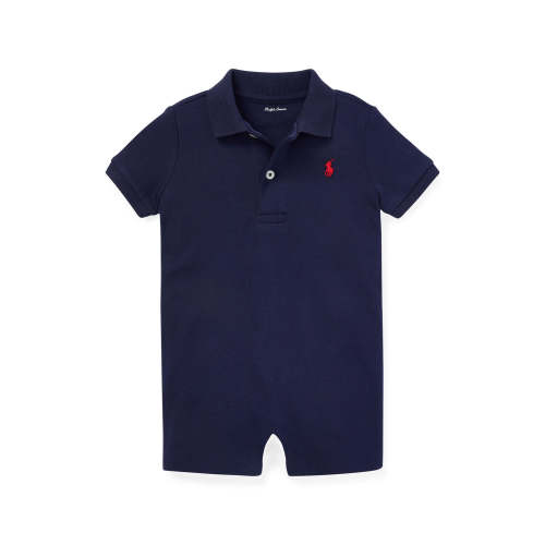 Cotton Interlock Polo Shortall in Navy | Over The Moon