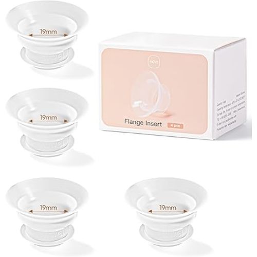 NCVI Silicone Flange Insert for 24mm Flange/Shield, Compatible with NCVI Wearable Breast Pump 8111/8131/8122-3/8787/8786/8138, Breastfeeding Essential for Moms, 4PCS (19mm)