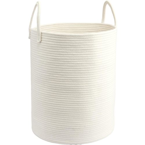Woven Cotton Rope Laundry basket-15”X20” Laundry Hamper-Rope Storage Basket for Dirty Clothes, Toys and Blankets Perfect for Bathroom, Baby nursery and Living Room Storage (white)