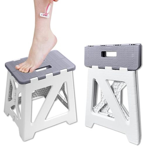Shower Stool 1 Pack Foot Rest for Inside Shower Foldable Small Waterproof Plastic Corner Gray White