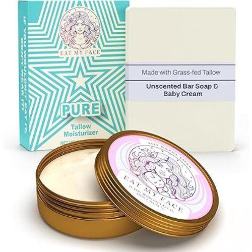 Baby Momma Cream and Natural Tallow Bar Soap Bundle - Grass-Fed Tallow for Babies & Moms - Unscented Moisturizing & Nourishing Handmade, Organic Ingredients for All Skin Types - 4 oz & 4.5 oz