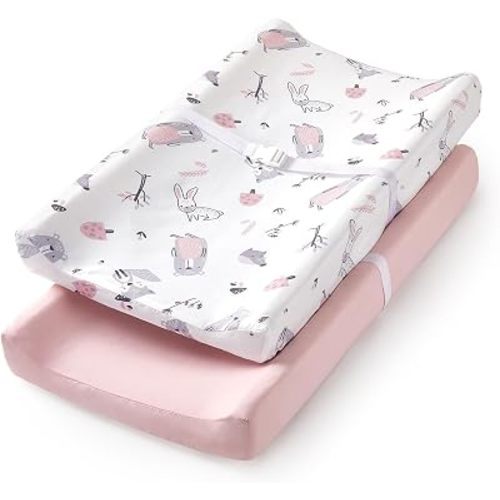 Changing Pad Cover Set in Soft Jersey Material - Fits 32"/34''x16 Contoured Pad for Babies, Playful Animals