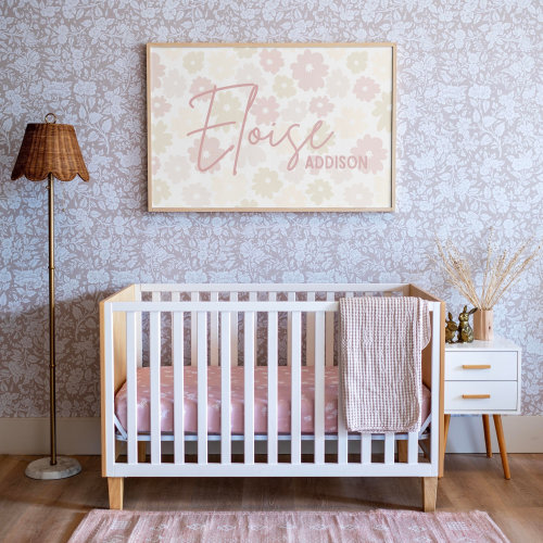 Framed Wood Nursery Name Sign: Floral Baby Room Decor