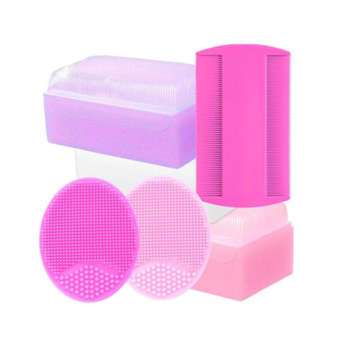 Cradle Cap Brush and Comb Set - Baby Sponge for Bathing Newborn Bath Essentials | Scalp Scrubber Treatment Set of 6 (Pink)