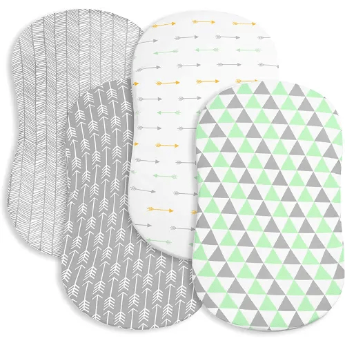 Bassinet Bed Sheets – Premium Bassinet Fitted Sheets 4 Pack – 100% Jersey Knit Cotton Cradle Sheets – Bassinet Bedding for Standard Size Oval or Halo Bassinet Pads – Bassinet Sheet for Boy & Girl
