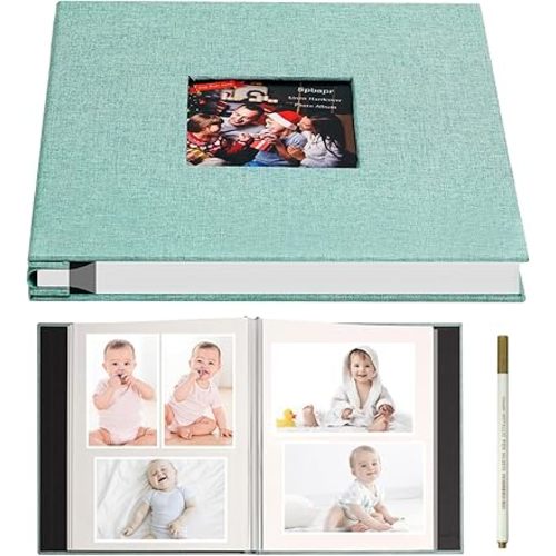 Spbapr Large Photo Album Self Adhesive 3x5 4x6 5x7 8x10 Pictures Magnetic Scrapbook 40 Blank Pages Linen Cover DIY Album with A Metal Pen Turquoise