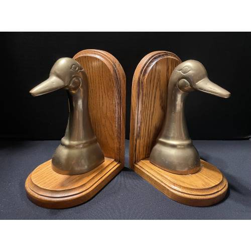1960&#39;s Brass & Wood Mallard Duck Bookends