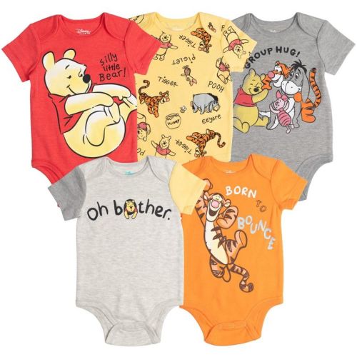 Disney Fairies Winnie the Pooh Newborn Baby Boys 5 Pack Bodysuits Tigger Eyeore Piglet Newborn