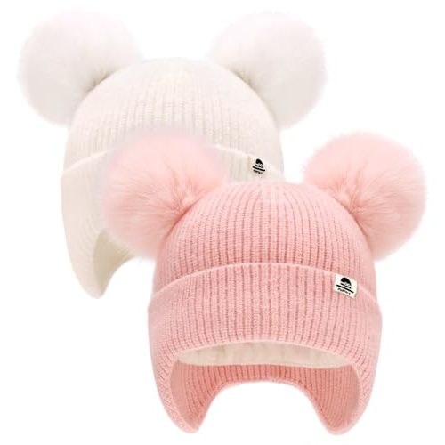 FURTALK Baby Toddler Winter Hat Pom Pom Beanie Girls Boys with Fleece Lined Kids Warm Cap