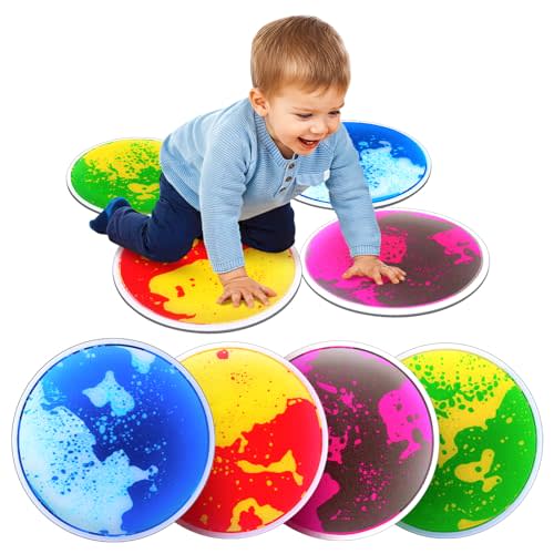 Sensory Floor Tiles for Kids Toddlers: 4 Pack Sensory Toys for Kids with Autism & ADHD, Round Liquid Play Mats for Lava Games, Gross Motor Skills- Sensory Room, Daycare Essentials, Preschool Must Have
