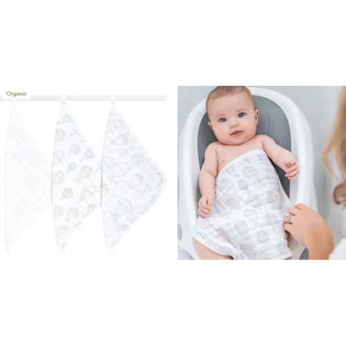 Oversized Organic Cotton Muslin Washcloths 3 Pack