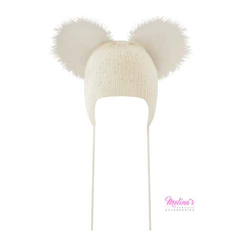 Cream Crystal Double Pom Hat