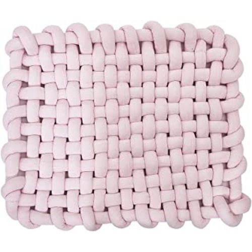 Wonder Space Knotted Braided Plush Mat, Baby Infant Newborn Sleeping Tummy Time Playing Nursery Rug Knot Floor Cushion, Handmade Pure Soft Fabric, Fashion Cute Toddler Children Room Decor, Pink