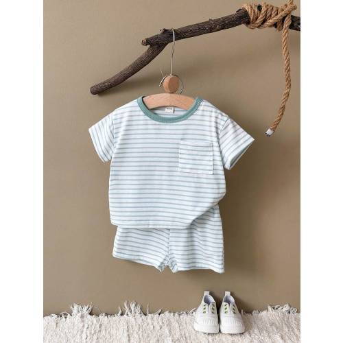 2pcs/Set Newborn Baby Boys/Girls Summer Striped Short Sleeve T-Shirt And Shorts | SHEIN USA