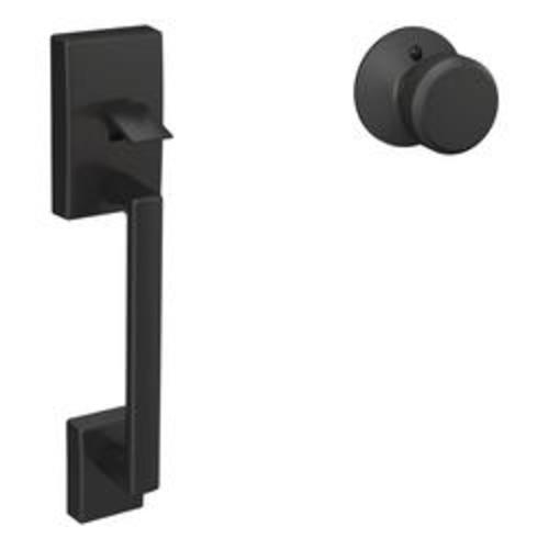 Schlage® Century Handleset and Bowery Knob with Collins Trim in Matte Black