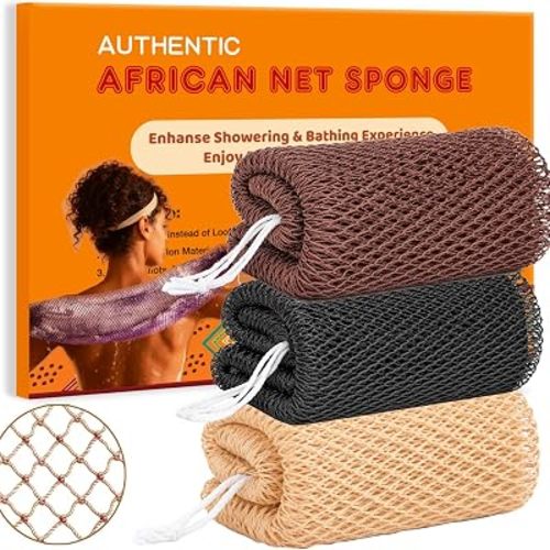 African Net Sponge Authentic Exfoliating Washcloth Body Back Scrubber 3 Pcs