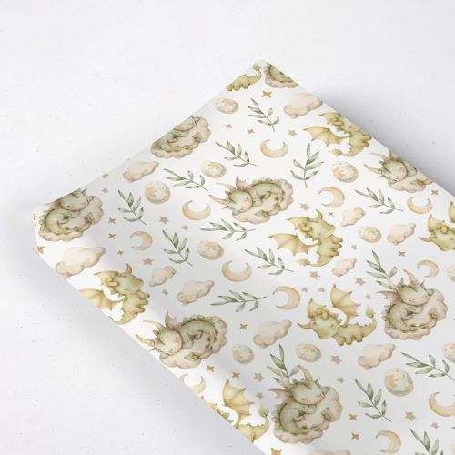Cute Dragon Moon Stars Leaves Baby Changing Pad Cover,Unisex Dragon Nursery Diaper Changing Table Pad Mat Sheet for Boys Girls-16x32