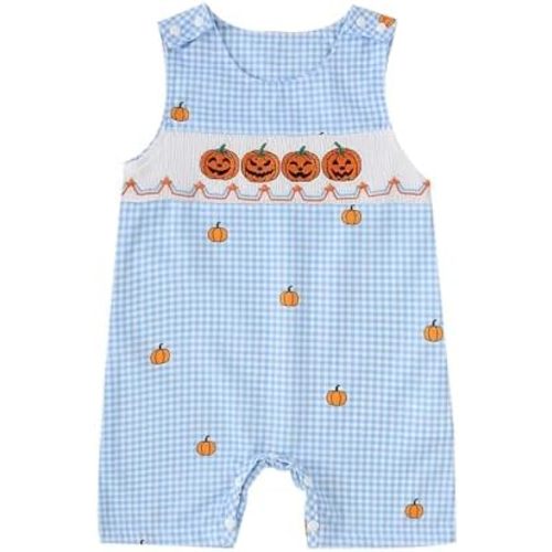 Baby Boy Summer Clothes Sleeveless Embroidery Dinosaur Striped Retro Romper Jumpsuit Smocked Shortall