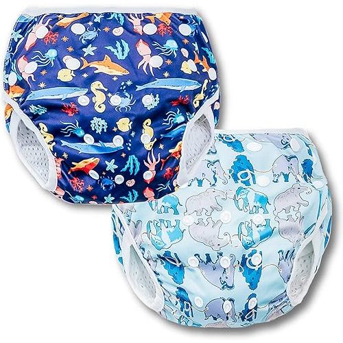 Reusable Swim Diapers 2pcs One Size Adjustable Baby Swim Diaper Size 2 Easy-Wash Infant & Toddler Swimming Diaper Pool & Beach Baby Essentials Size 1 Water Diapers for Swimming Lessons
