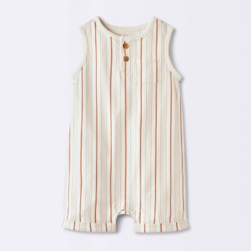 Baby Boys' Striped Henley Tank Romper - Cloud Island™ White 0-3M