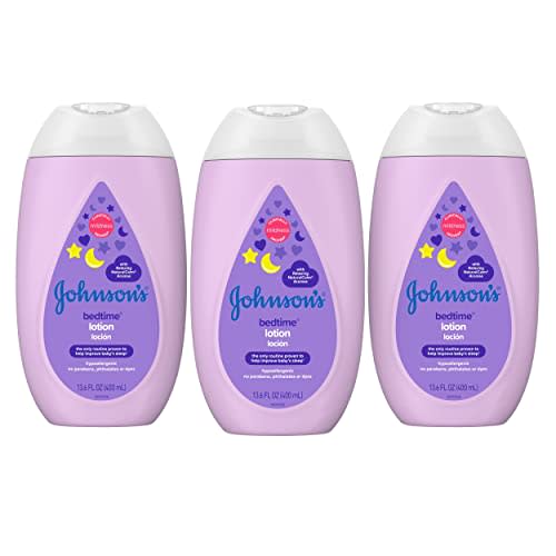 Johnson's Moisturizing Bedtime Baby Lotion with Coconut Oil & NaturalCalm Aromas to Help Relax Baby, Hypoallergenic & Free of Parabens, Phthalates & Dyes, Mild Baby Skin Care, 13.6 fl. oz x 3 pack